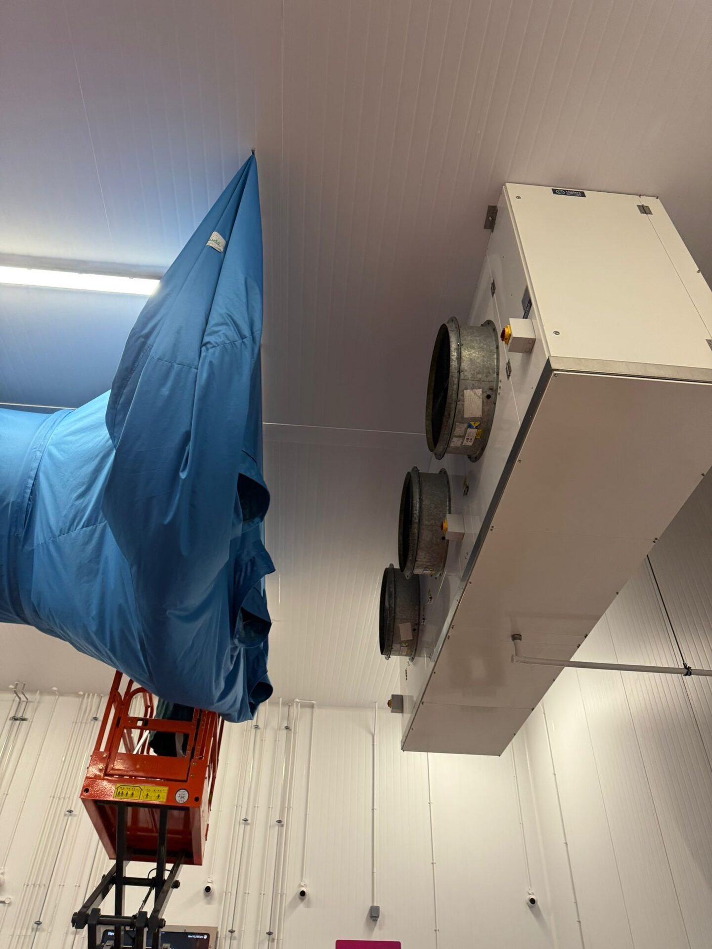 Clean evaporator unit on a cold store ceiling